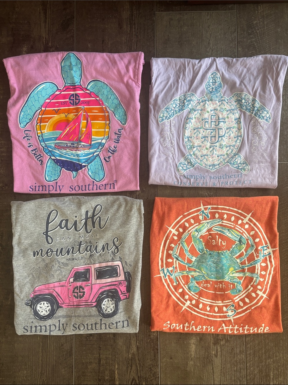 4 t-shirts 3 short sleeve and one long sleeve.